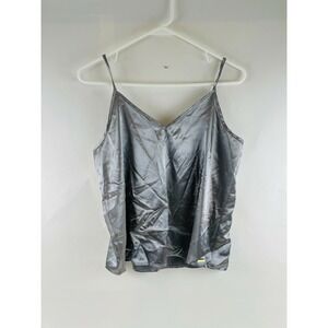 Cozy Rozy Lounge Pajama Top Women's M Solid Silver Silky 1 Piece Sleeveless NWT